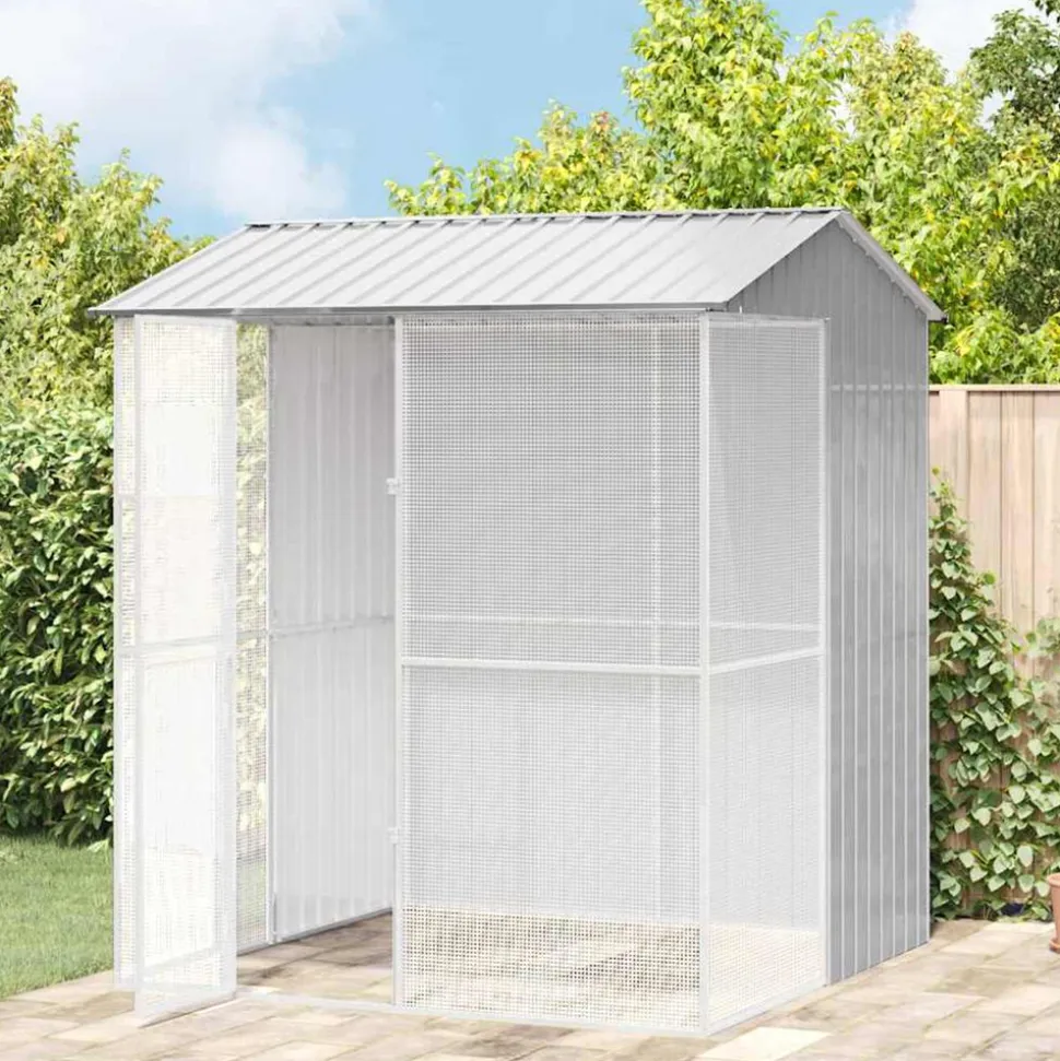 VIDAXL - Cage pour oiseaux gris 215 x 210 x 247 cm acier galvanisé