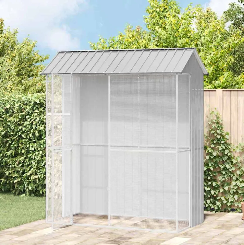 VIDAXL - Cage pour oiseaux gris 215 x 110 x 247 cm acier galvanisé