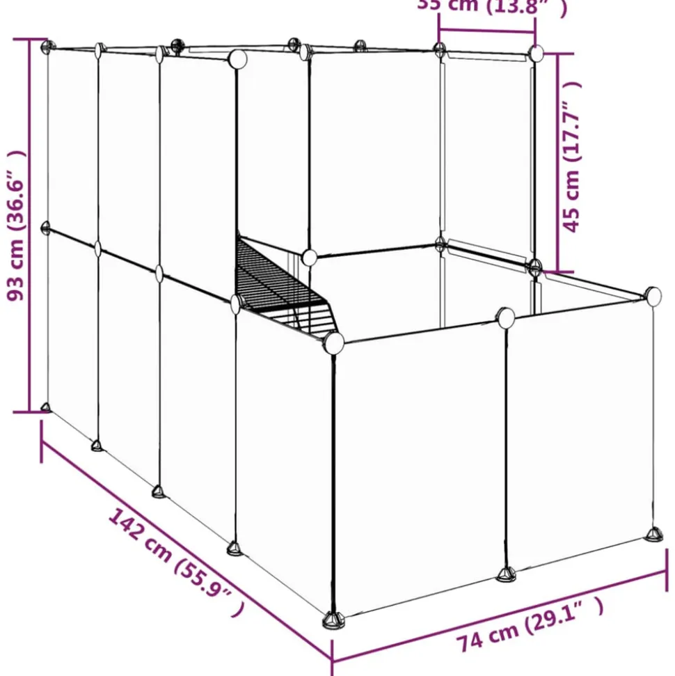 VIDAXL - Cage pour petits animaux transparent 142x74x93 cm pp et acier