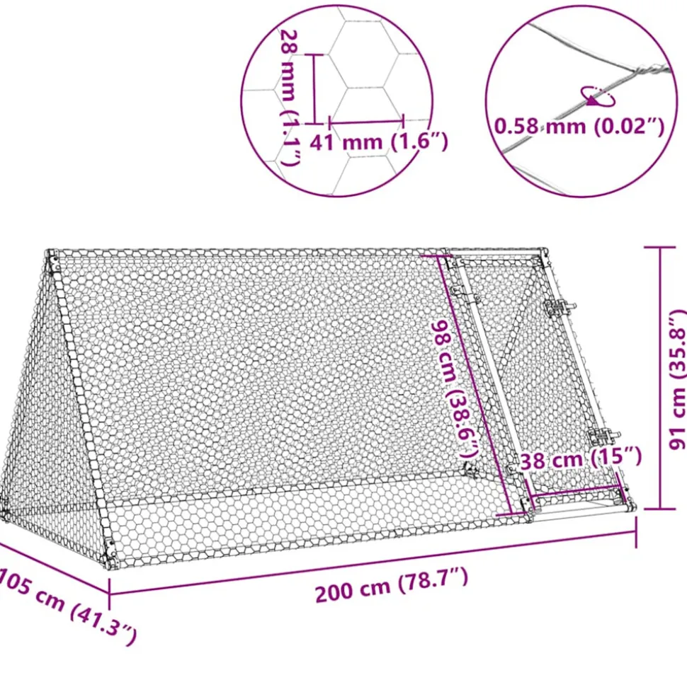 VIDAXL - Cage pour poules argenté 200x105x91 cm acier galvanisé