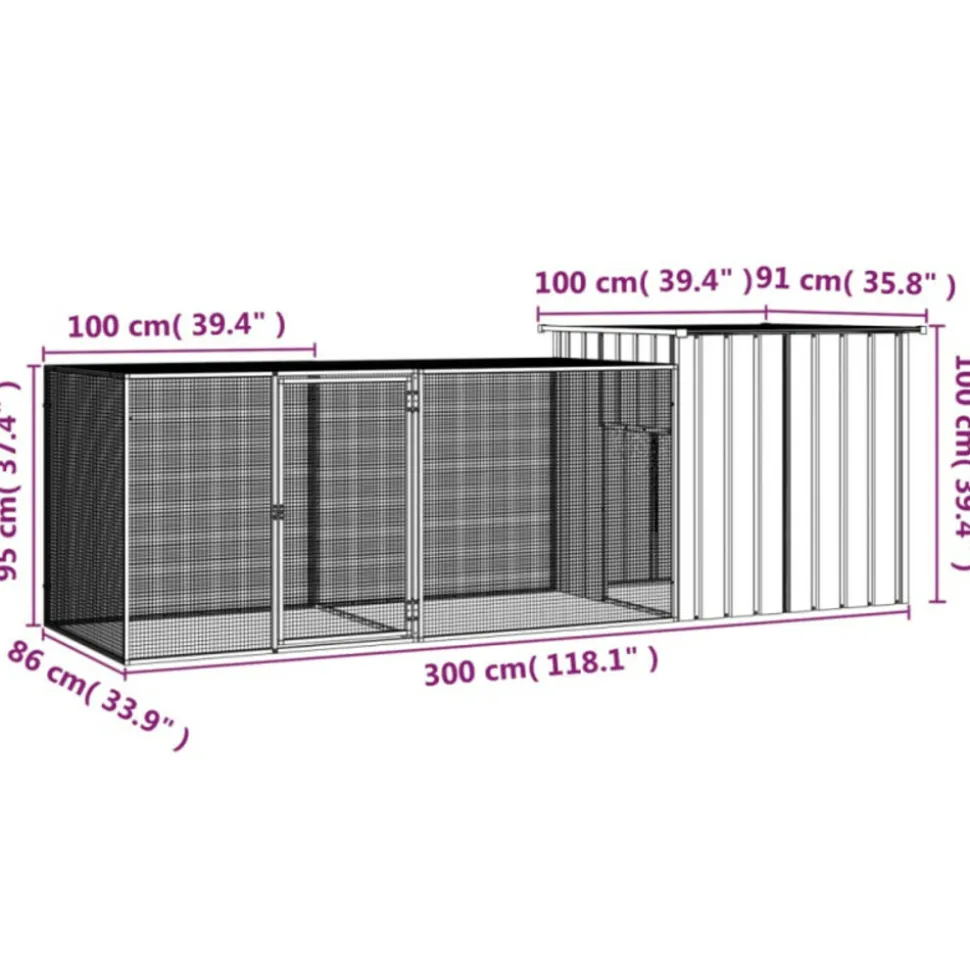 VIDAXL - Cage pour poules gris 300x91x100 cm acier galvanisé