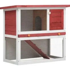 VIDAXL - Clapier d extérieur 1 porte rouge bois