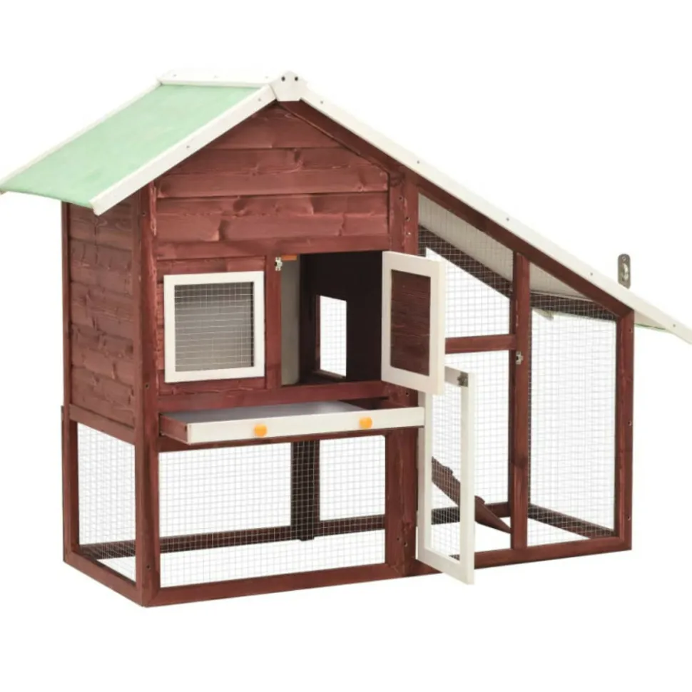 VIDAXL - Clapier moka et blanc 140x63x120 cm bois de sapin massif