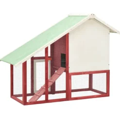 VIDAXL - Clapier rouge et blanc 140x63x120 cm bois de sapin massif