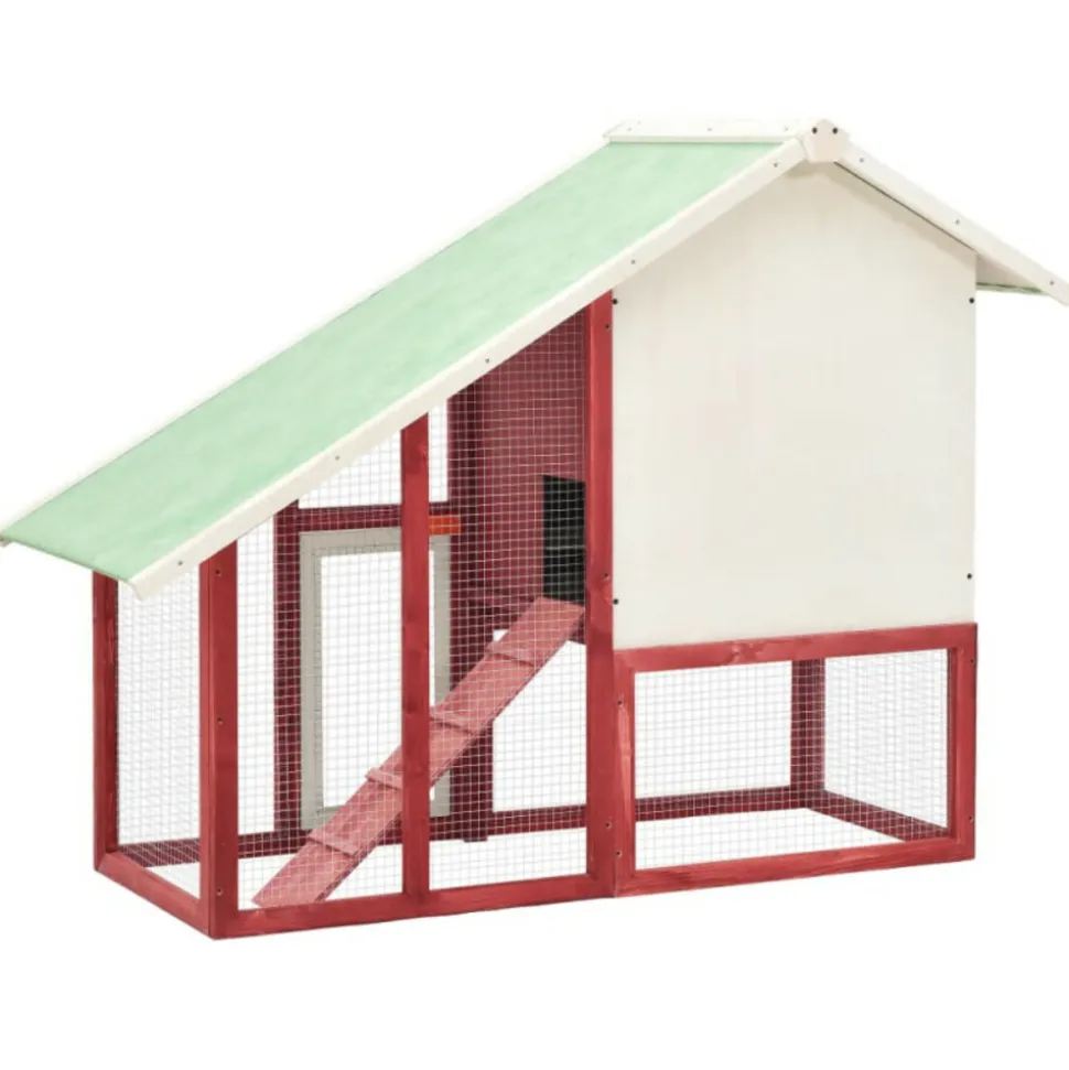 VIDAXL - Clapier rouge et blanc 140x63x120 cm bois de sapin massif
