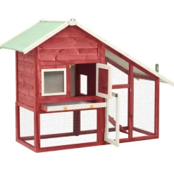 VIDAXL - Clapier rouge et blanc 140x63x120 cm bois de sapin massif