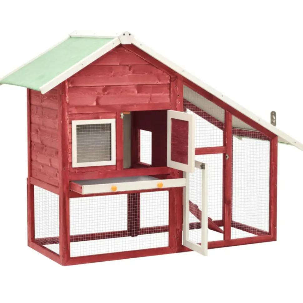 VIDAXL - Clapier rouge et blanc 140x63x120 cm bois de sapin massif
