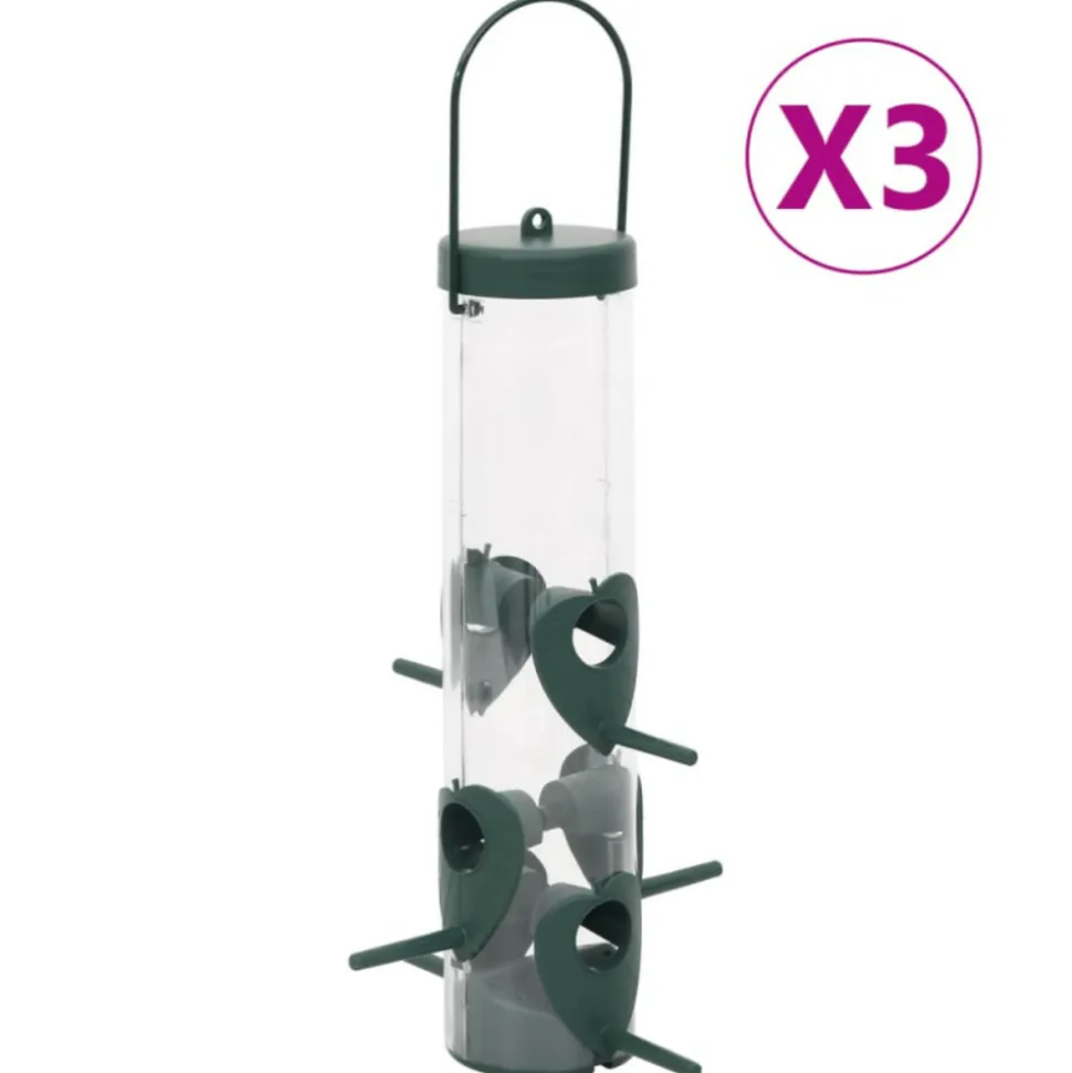 VIDAXL - Mangeoires pour oiseaux 3 pcs vert foncé 17x17x32 cm
