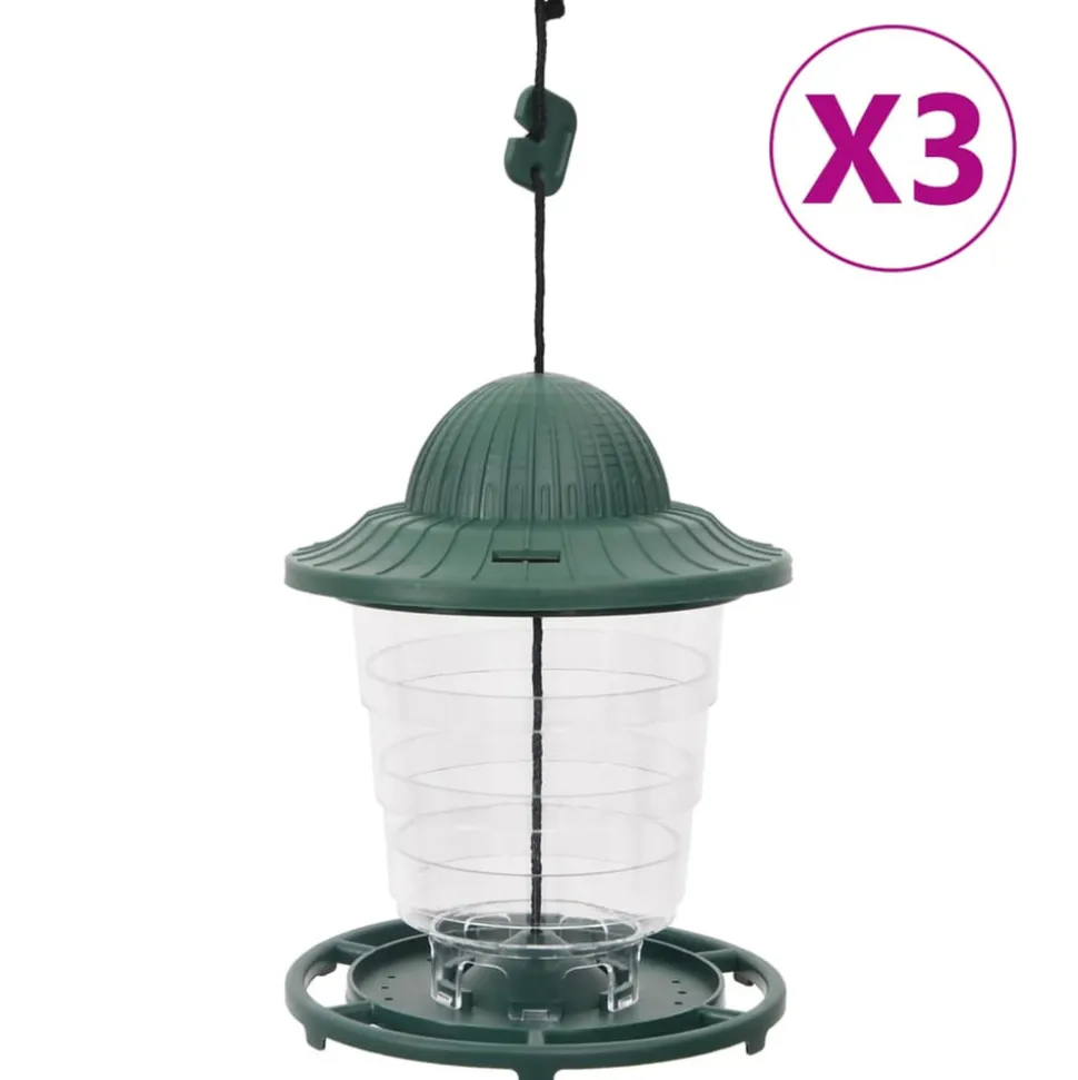 VIDAXL - Mangeoires pour oiseaux 3 pcs vert foncé 13x13x17 cm