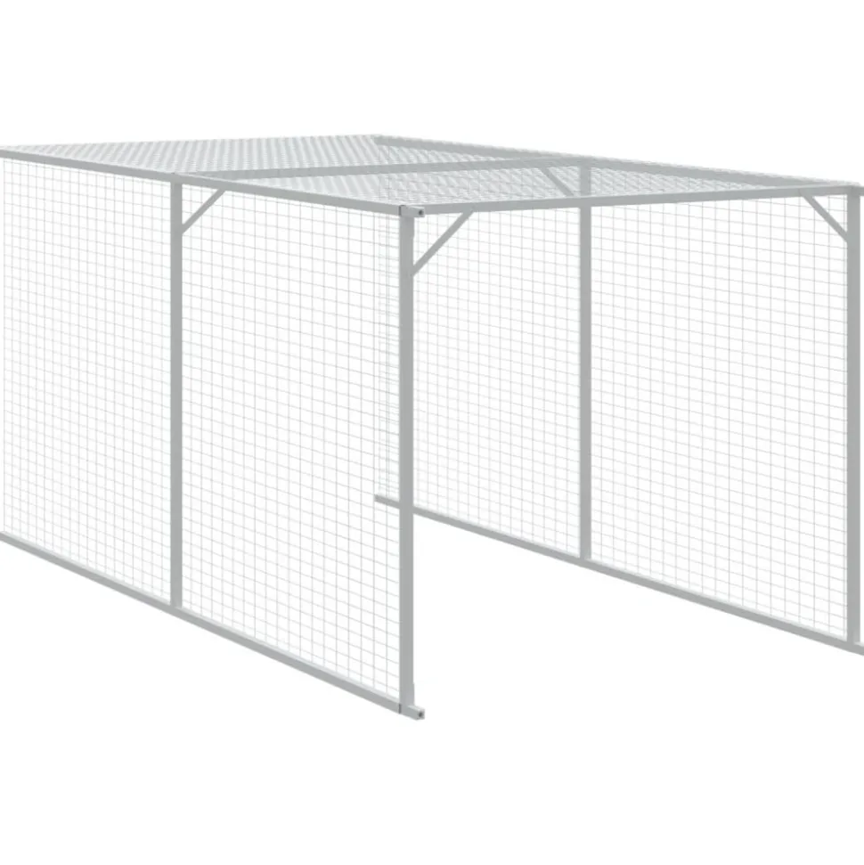VIDAXL - Poulailler avec cour gris clair 117x609x123 cm acier galvanisé