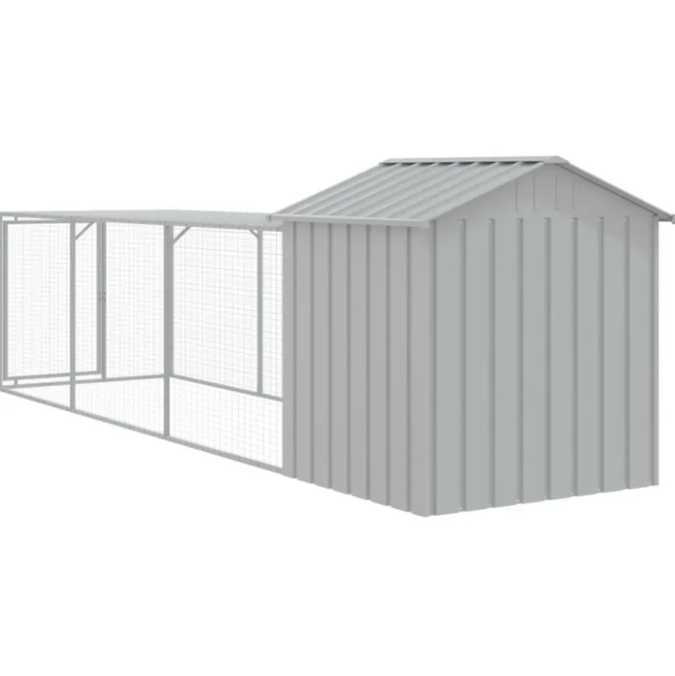 VIDAXL - Poulailler avec cour gris clair 117x405x123 cm acier galvanisé