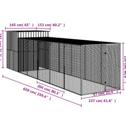 VIDAXL - Poulailler avec cour gris clair 165x659x181 cm acier galvanisé