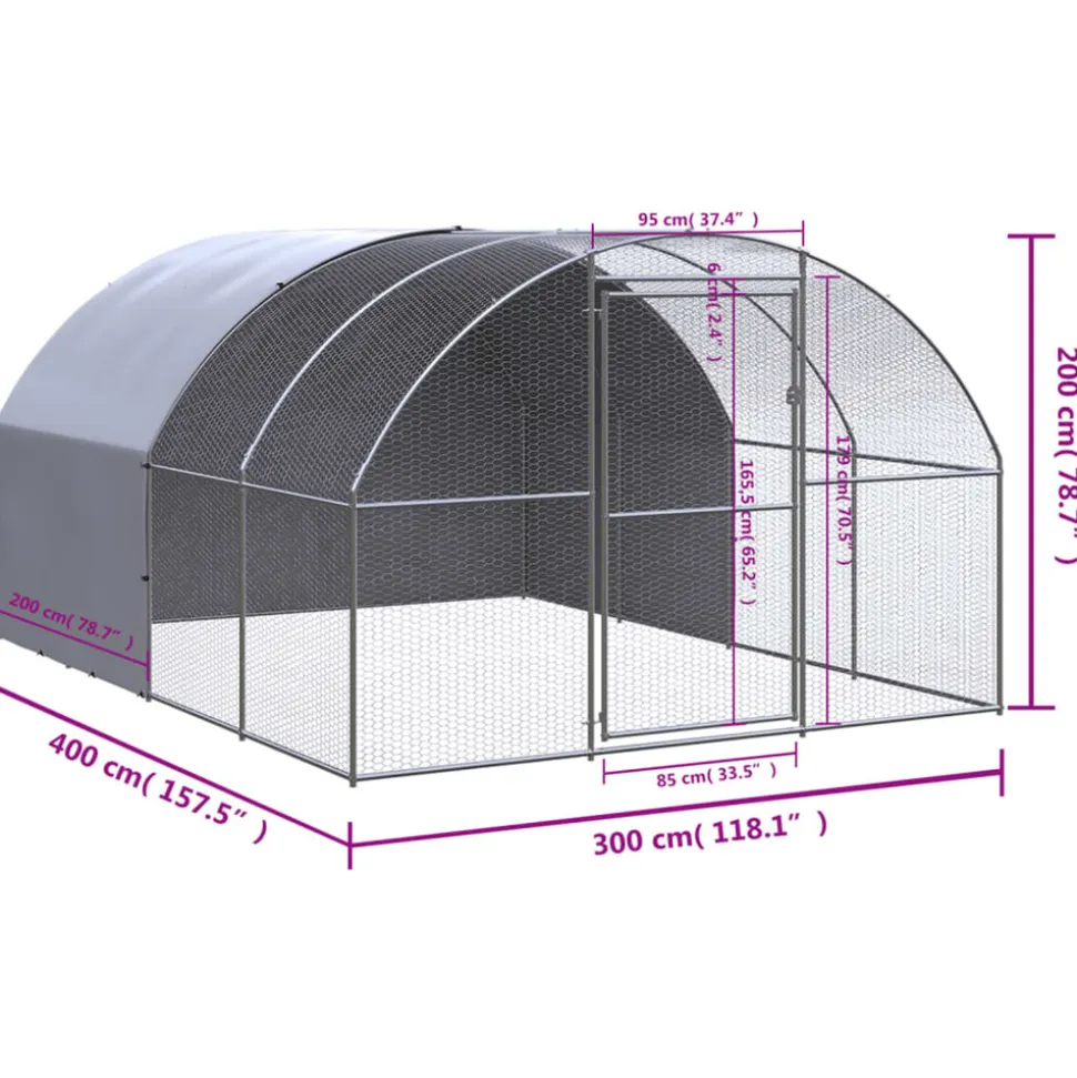 VIDAXL - Poulailler d'extérieur 3x4x2 m acier galvanisé