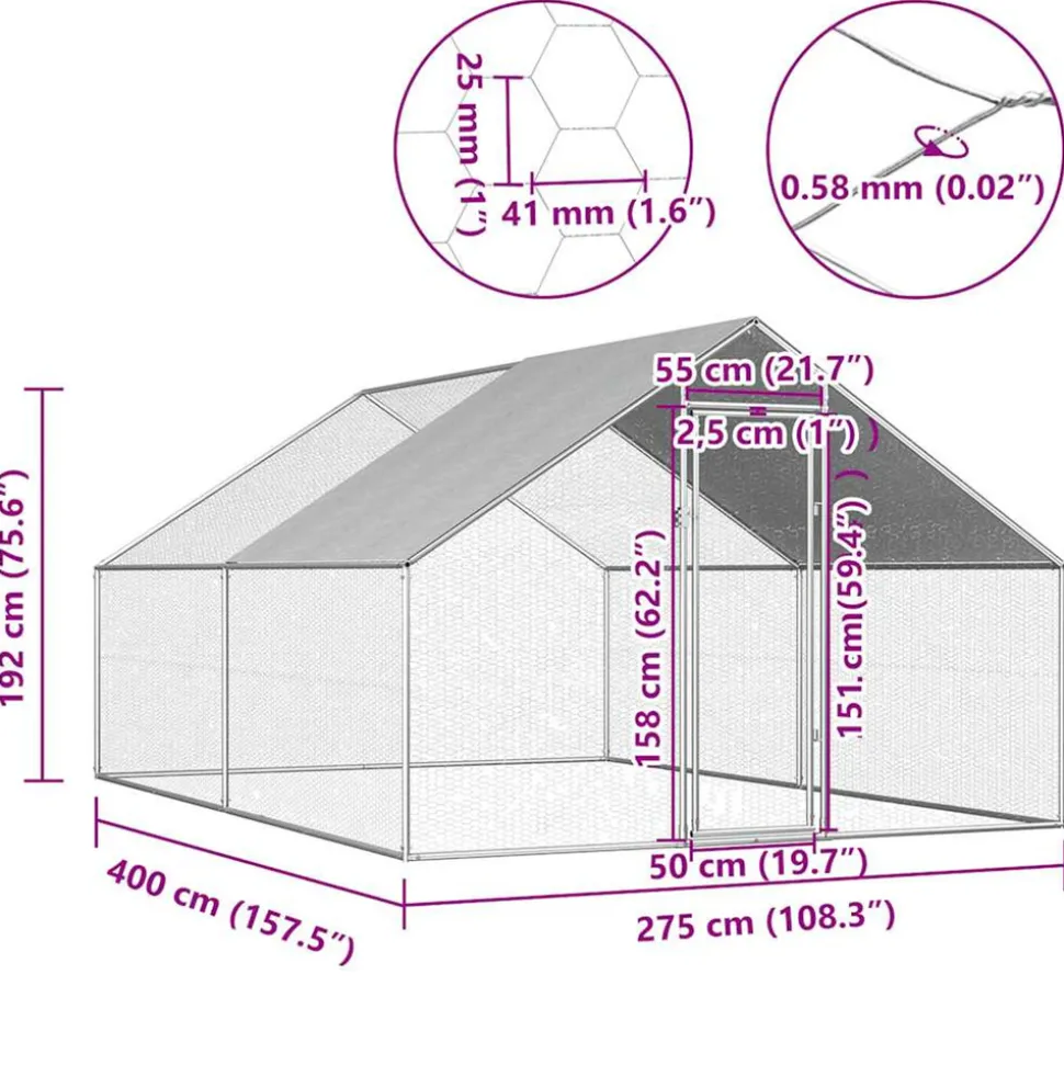 VIDAXL - Poulailler d extérieur 2,75 x 4 x 1,92 m acier galvanisé