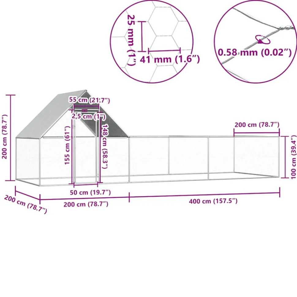 VIDAXL - Poulailler 6 x 2 x 2 m acier galvanisé