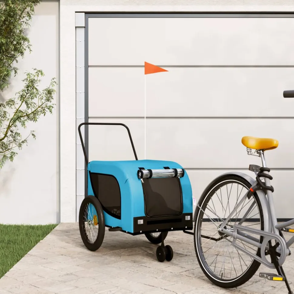 VIDAXL - Remorque de vélo pour animaux de compagnie bleu et noir