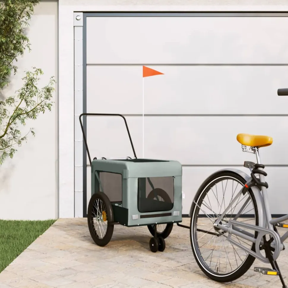 VIDAXL - Remorque de vélo pour animaux de compagnie gris et noir