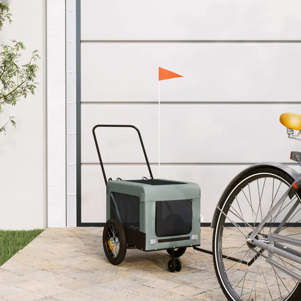 VIDAXL - Remorque de vélo pour animaux de compagnie gris et noir