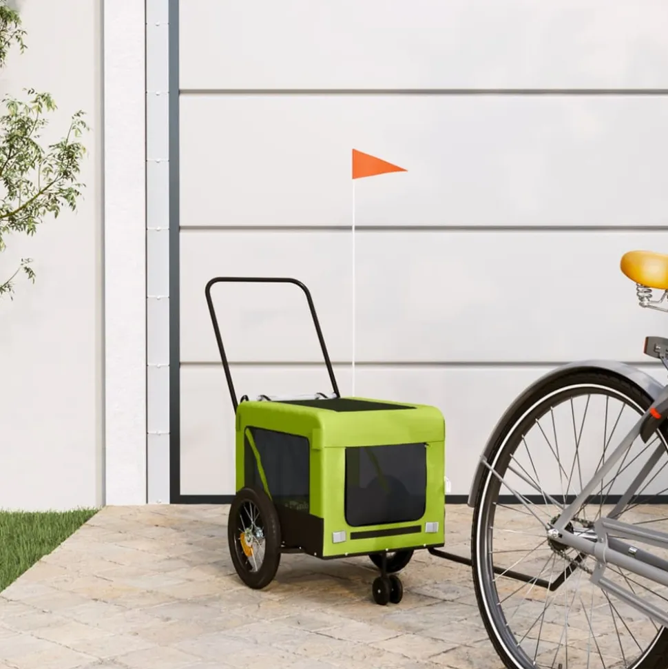VIDAXL - Remorque de vélo pour animaux de compagnie vert et noir