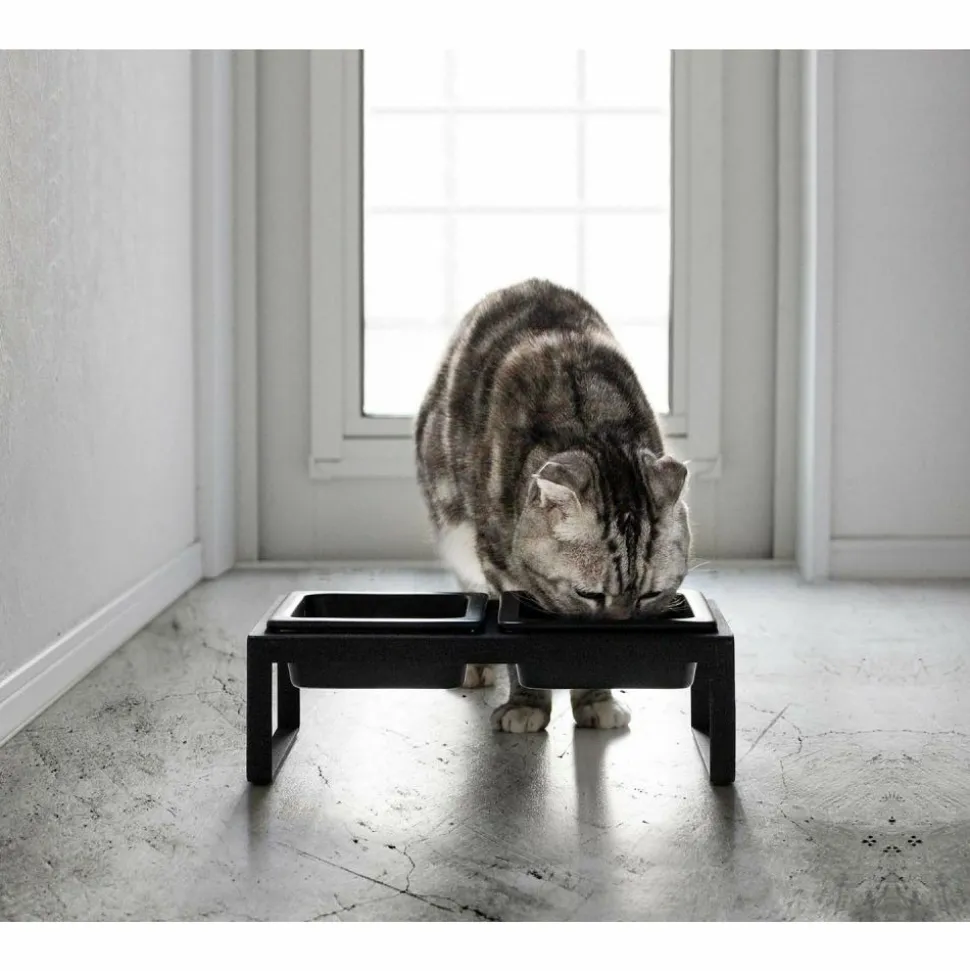 YAMAZAKI - Double gamelle design surélevée pour chat tower