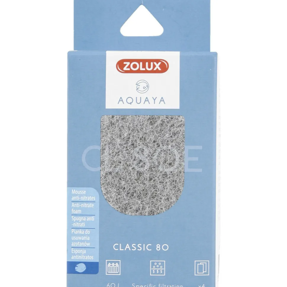 ZOLUX - Filtre pour pompe classic 80, filtre cl 80 e mousse anti nitrates x 4 pour